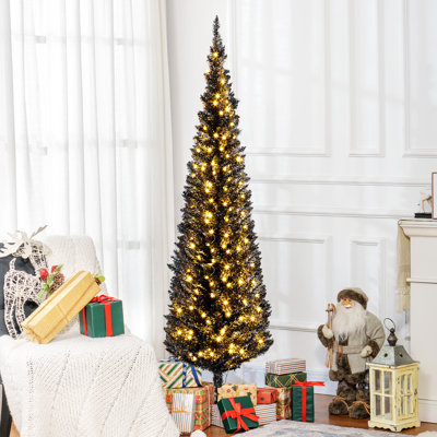 Arbre de Noël artificiel pré-éclairé avec lumières DEL blanc chaud et noir