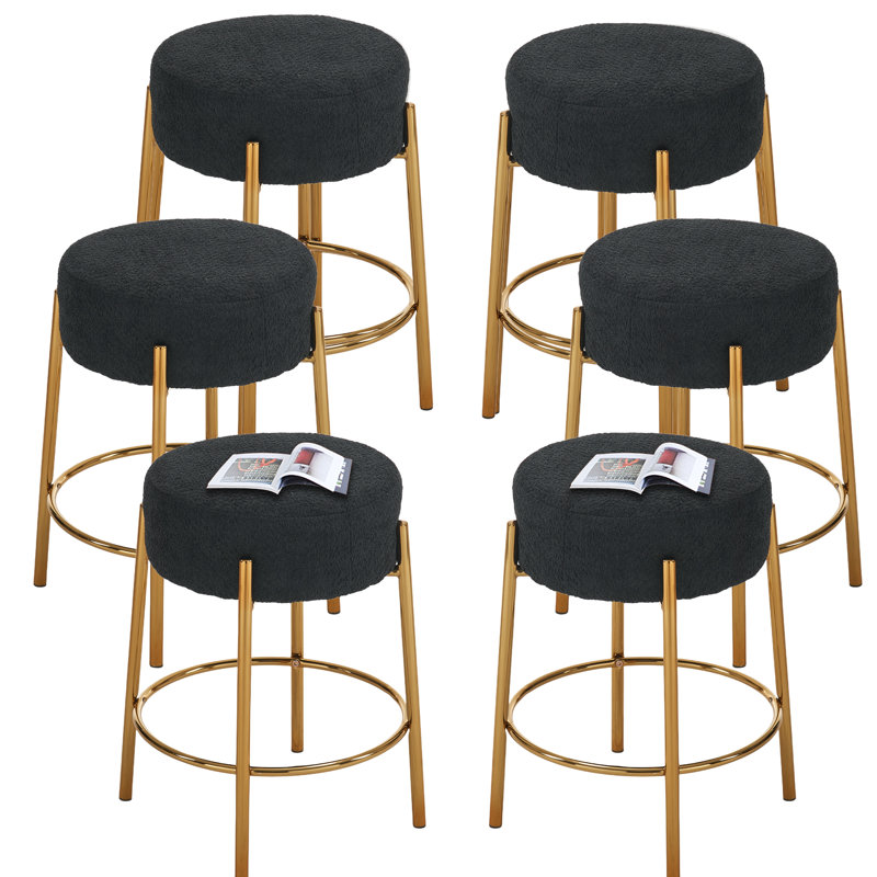 Modern 24" Tall Upholstered Bar Stools With Round Padded(Set of 6), Grey