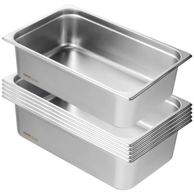6 Pack Hotel Pans, Anti-Jam Steam Pan, 0.8mm Thick Stainless Steel Restaurant Steam Table Pan, 6-Inch Deep Commercial Table Pan, Catering Storage Food Pan, for Industrial & Scientific