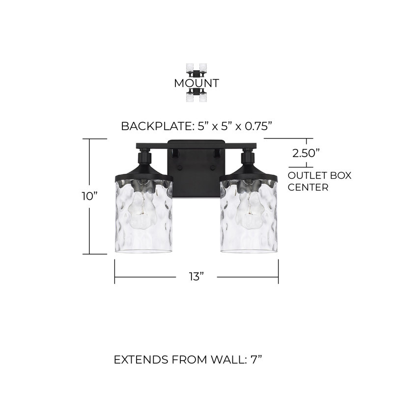 Baldwin Dimmable Vanity Light, Matte Black, 2-Light