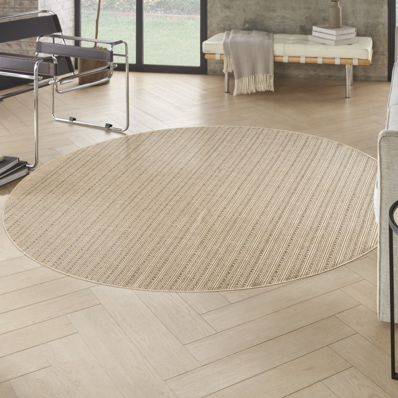 Tulum Striped Indoor/Outdoor Area Rug, Round 8', Tan