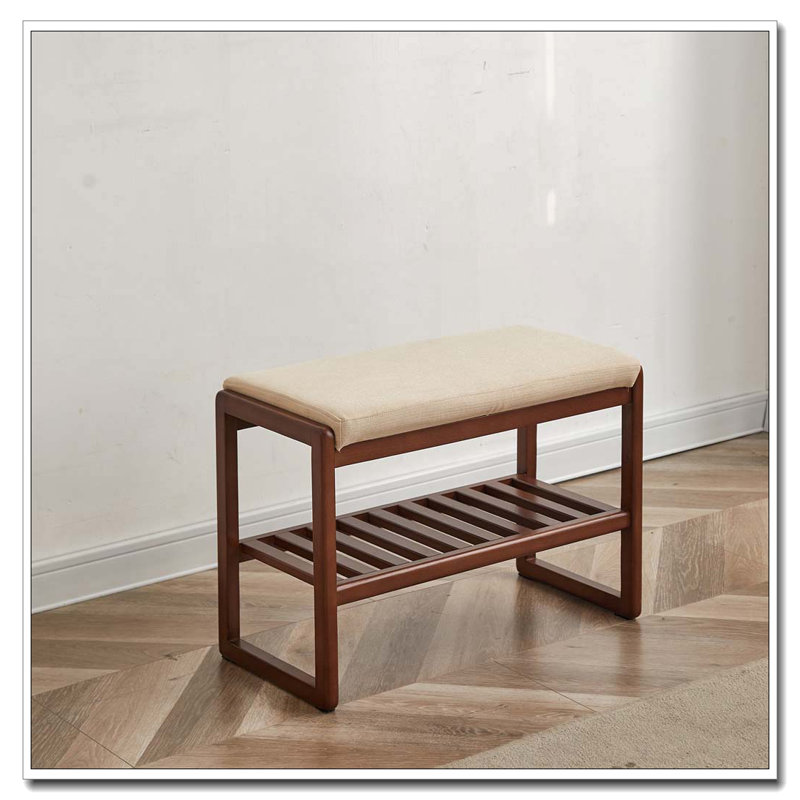 Solid Wood Shoe Bench with High-Rebound Sponge Cushion, Natural