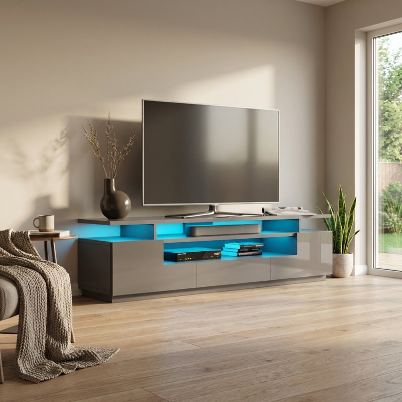 Meuble télé gris Eva, Gris foncé