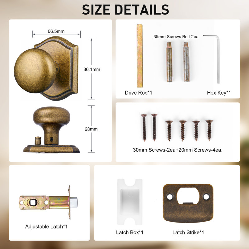 Boutons de porte en métal Coolnews Dummy, Cuivre antique, Faux bouton double