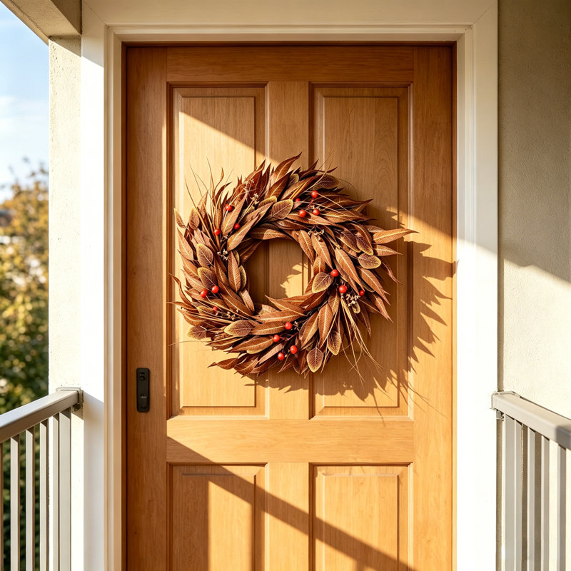 Couronne artificielle de 21,65 po pour porte d'entrée, couronne de baies artificielle résistante aux rayons UV avec baies pour l'intérieur et l'extérieur