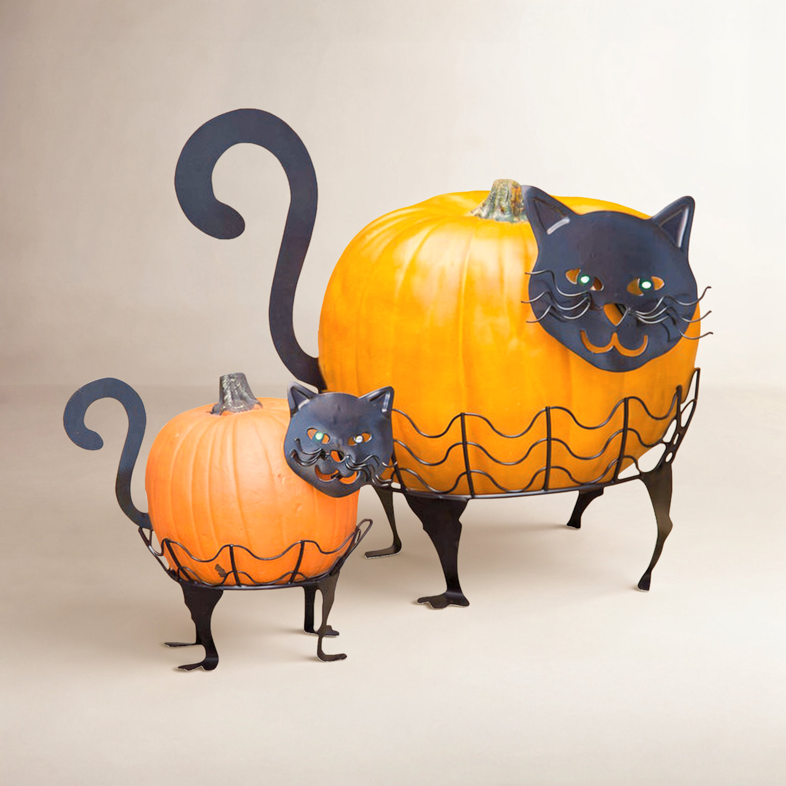 2-Piece Cat Pumpkin Holder Figurine Set