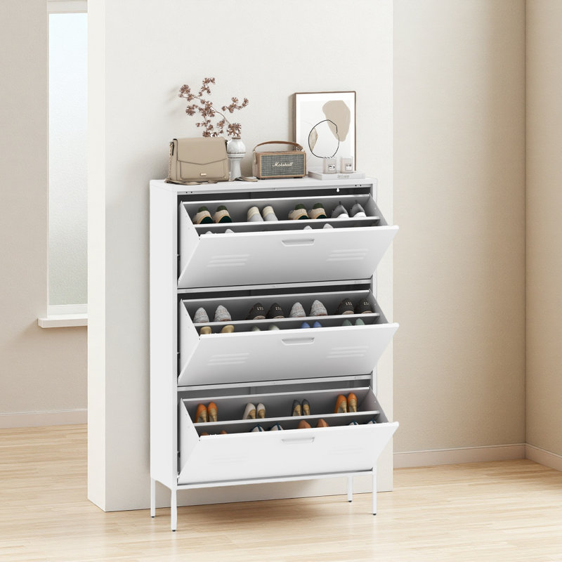 Armoire de rangement pour chaussures avec 3 tiroirs rabattables, organisateur pour armoire à chaussures autoportant avec cadre en métal pour le vestibule