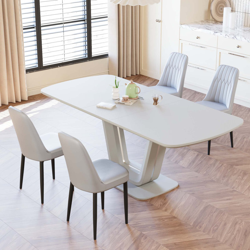 Ensemble de table de salle à manger extensible en MDF avec chaises en polyuréthane, conception en U moderne pour la cuisine et le salon