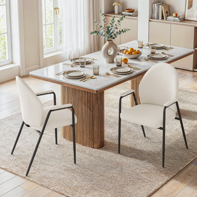 Upholstered Dining Chair with Arms Metal Frame Curved Back Padded Side Chair for Kitchen&Dining Room