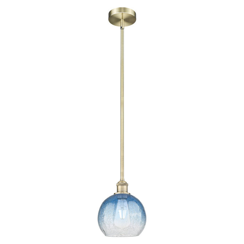 Edison - Brookhaven Globe - Mini-luminaire suspendu avec tige 8 po 1 lumière, Sapphire Blue, Laiton antique