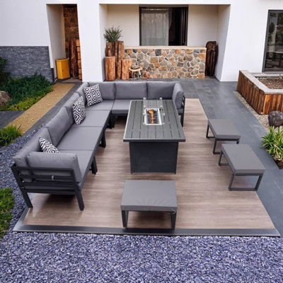 Ensemble de jardin extérieur en acier imperméable avec table de foyer