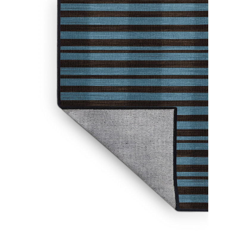 Tapis brun à rayures horizontales lavable à la machine, Rond 8 pi