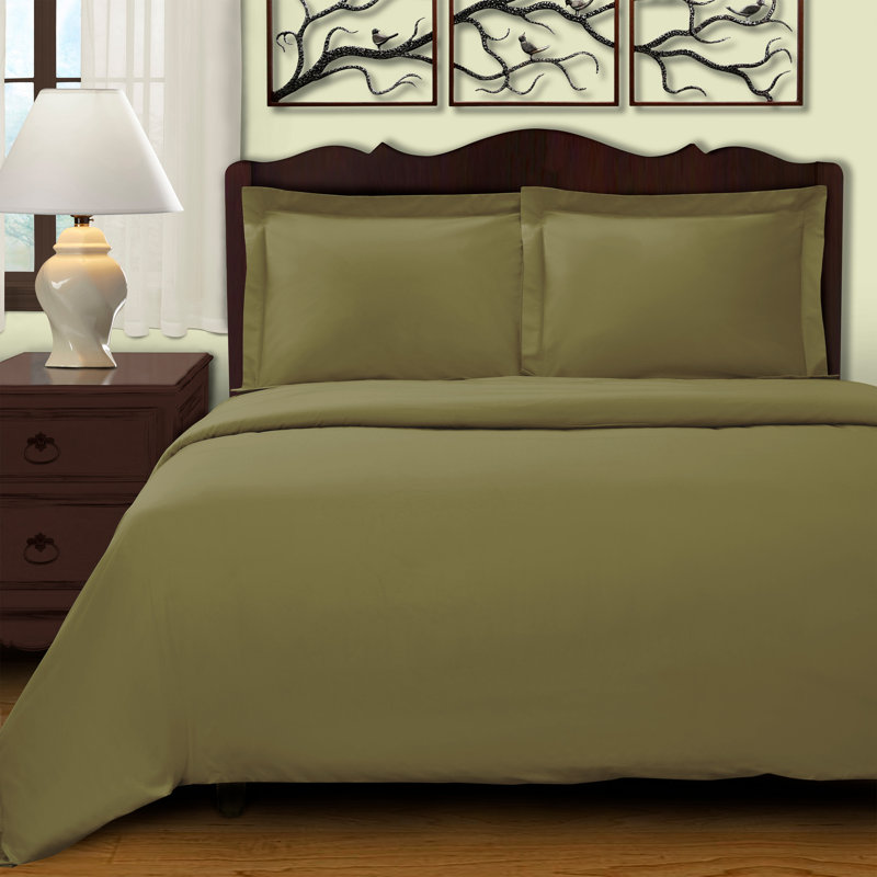 Ensemble de housse de couette en coton uni à densité de tissage 400 fils Gisla, Sauge