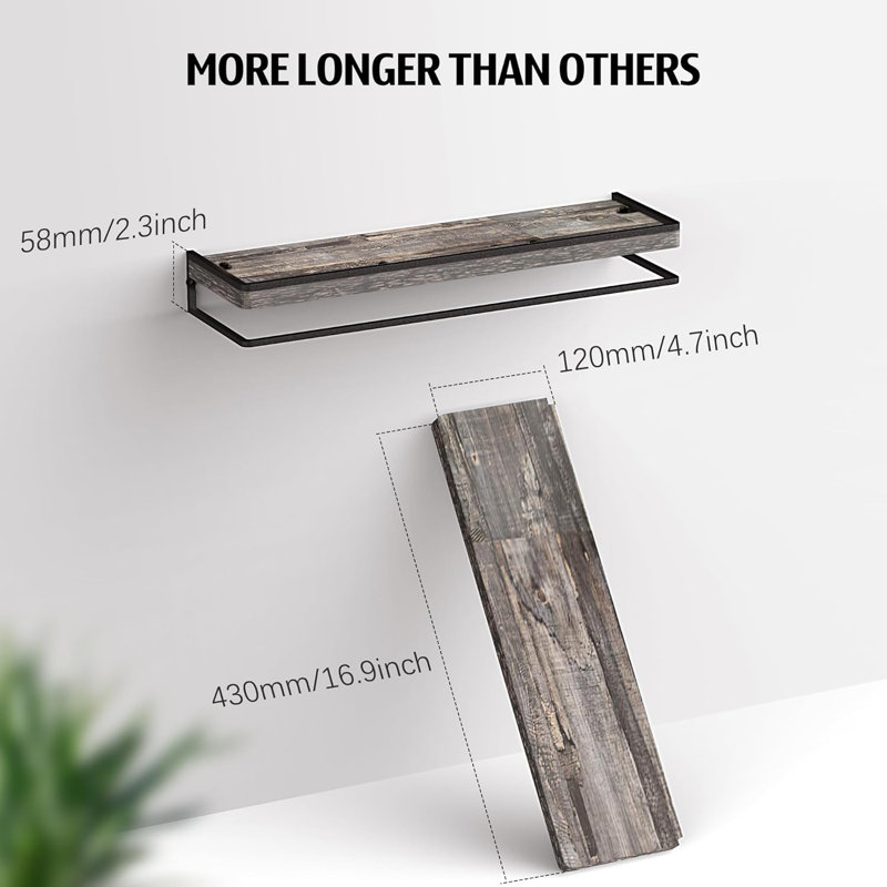 Floating Shelves Wall Mounted With Towel Bar, Rustic Wood And Metal Wall Storage Shelves For Bedroom, Living Room, Bathroom, Kitchen (Set Of 2)