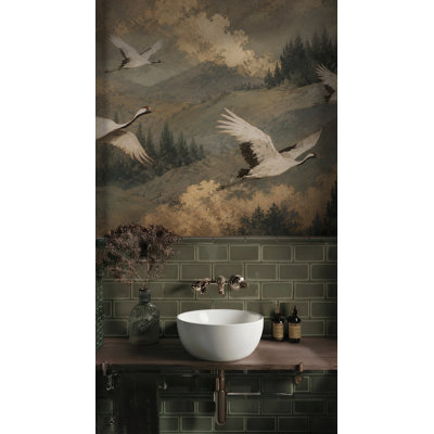 Papier peint Moody Olive Green Crane