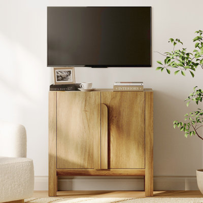 Meuble télé 31,5 po avec rangement Mid-Century, meuble télé avec 2 portes et tablettes réglables, meuble télé en bois pour le salon