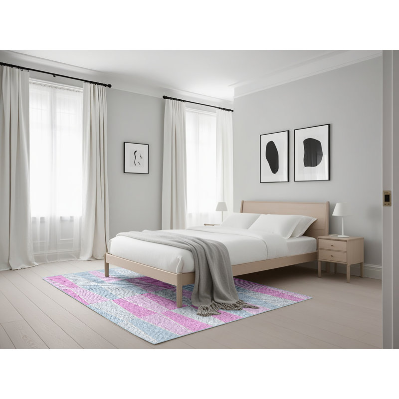 Tapis rose à motif géométrique Kingswood, Rectangle 5 pi x 7 pi