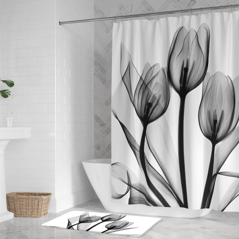 Rideau de douche Watlington, H 71 po x l 74 po, Noir monochrome