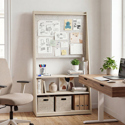Okeysen 75.2" Triangular Mobile Double-Sided Whiteboard & Bulletin Board with 3 Shelves