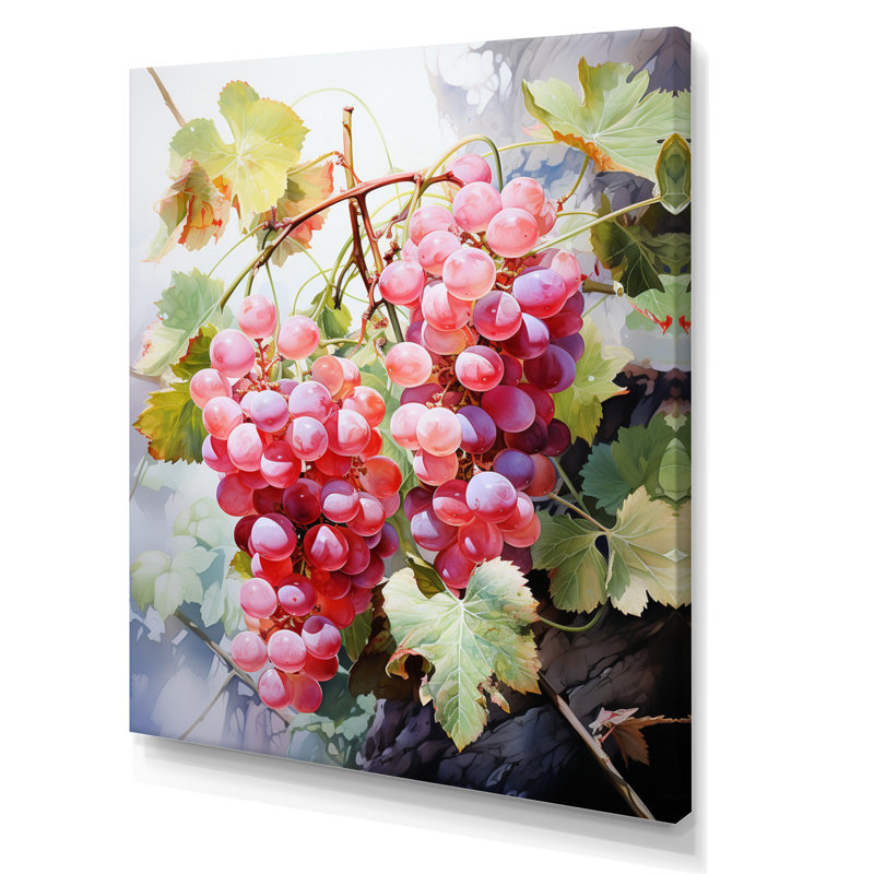 Raisins roses - Impression sur toile, H 20 po x l 12 po x P 1 po, Toile tendue