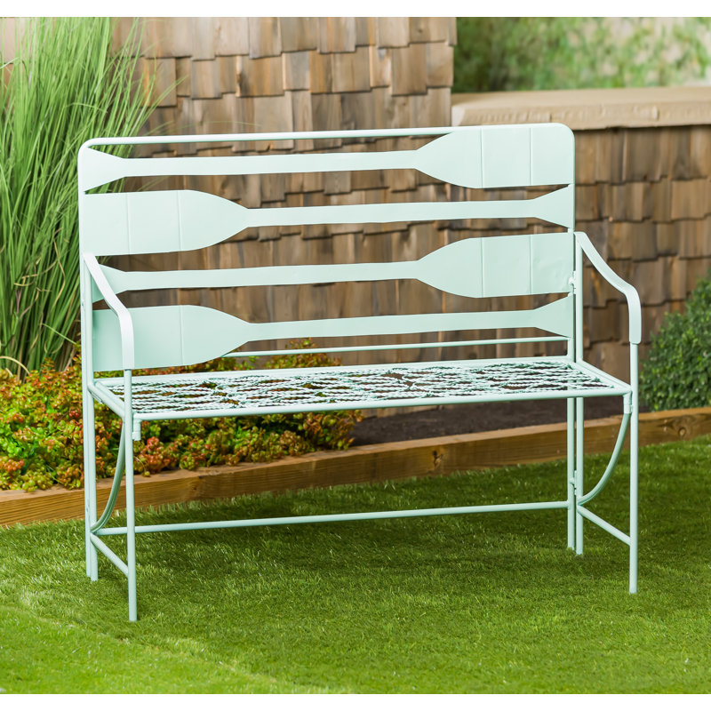 Banc de jardin en métal bleu sarcelle