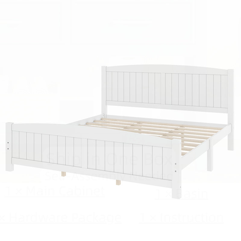 Lit plateforme en bois massif avec lattes de soutien, structure solide, aucun sommier tapissier requis, conception peu encombrante