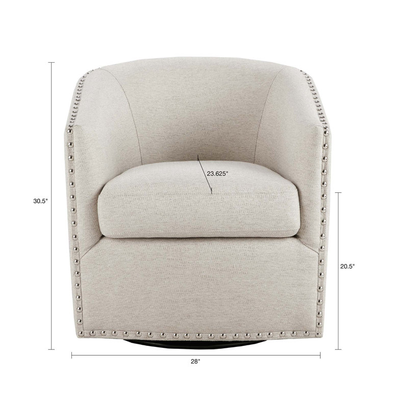 Fauteuil demi-tonneau pivotant avec rivets et rotation - sièges de salon compacts pour petits espaces, Ivoire ivoire