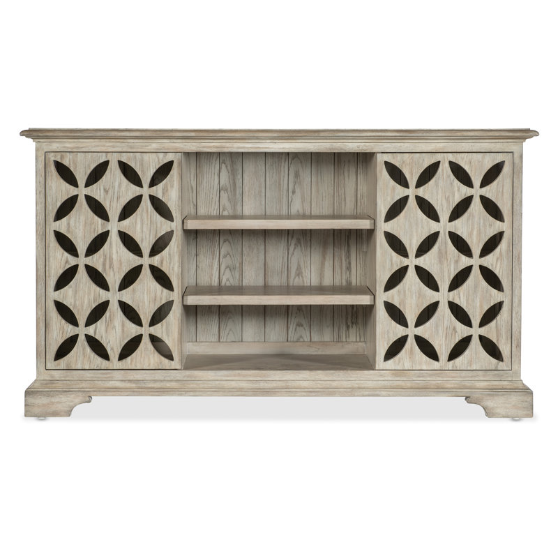 Gray Rustic Oak Veneer Entertainment Console with Cabinet