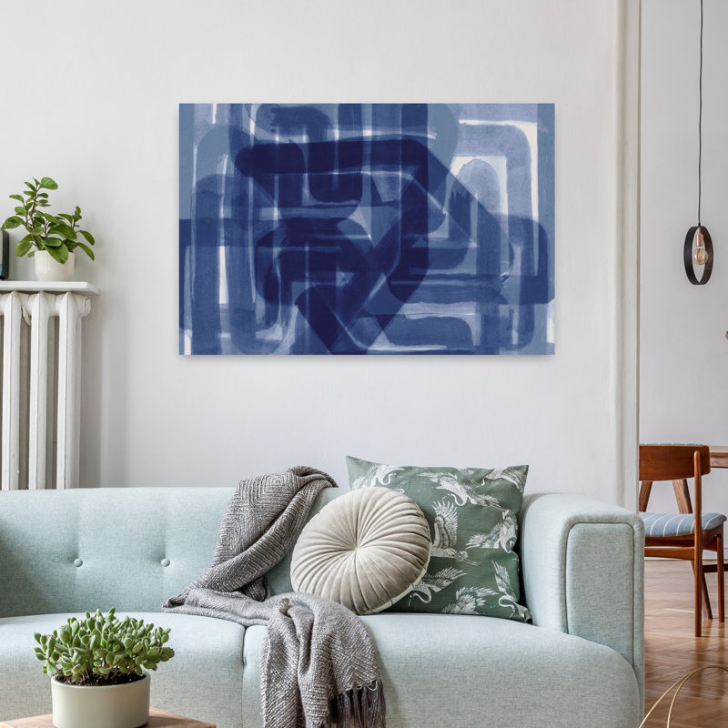 Art contemporain abstrait équation indigo, H 24 po x l 36 po