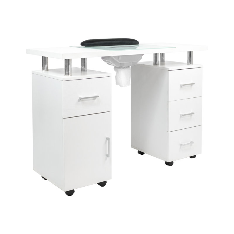 Table d'artisanat en verre 8,99 "x 20,99" avec roues, Blanc