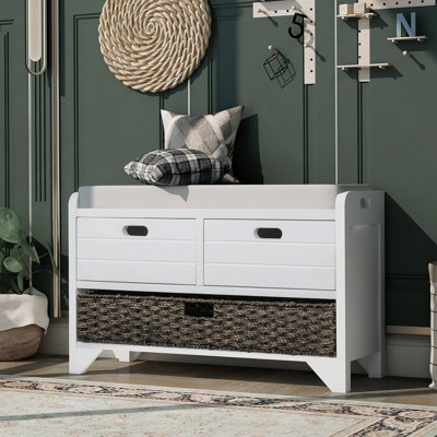 Banc de rangement avec panier amovible et 2 tiroirs