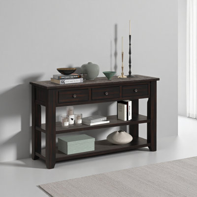 Console en bois de pin massif 48 po, table d'appoint moderne avec 3 tiroirs de rangement et 2 tablettes