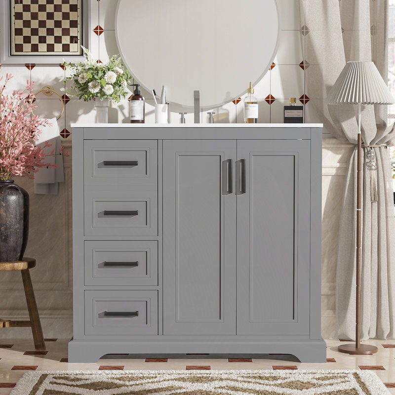 Meuble-lavabo moderne 36 "avec lavabo en céramique, Gris
