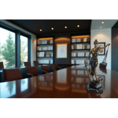 Statue en bronze Nifao Lady Justice - Sculpture d'intérieur / d'extérieur avec balances équilibrées, serpent sur base en marbre, fonte à la cire perdue fabriquée à la main, décor classique pour cabinets d'avocat et collectionneurs 9 po x 6 po x H 16 po