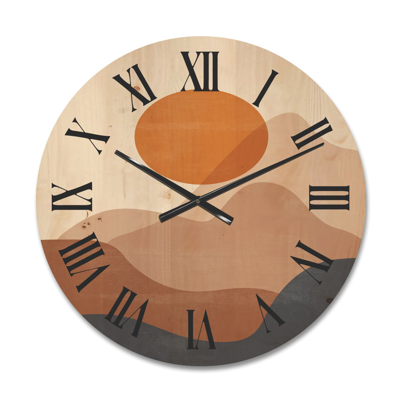 Horloge murale abstraite lune en bois aux tons terreux II, Moyenne
