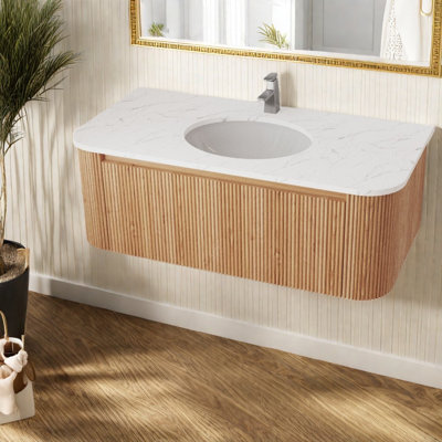 Meuble-lavabo en bois de qualité supérieure avec lavabo en marbre, conception murale moderne