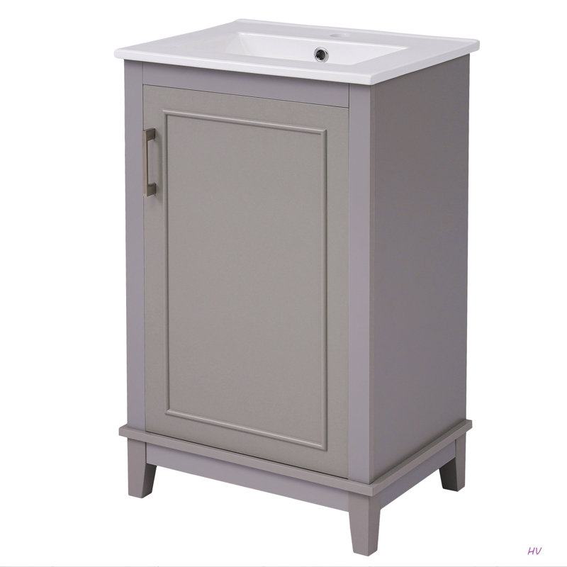 Petit meuble-lavabo moderne de 20 pouces avec lavabo en céramique - 20 * 14,5 * 33,3 pouces, rangement spacieux, 1 porte à fermeture en douceur