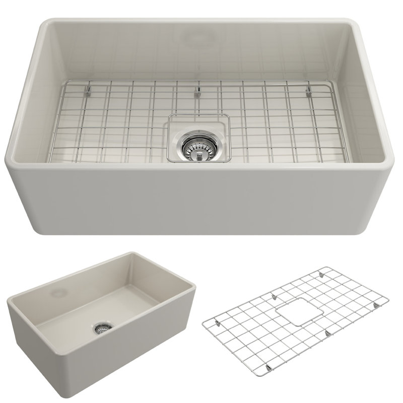 30 in. L Farmhouse Kitchen Sink, Biscuit