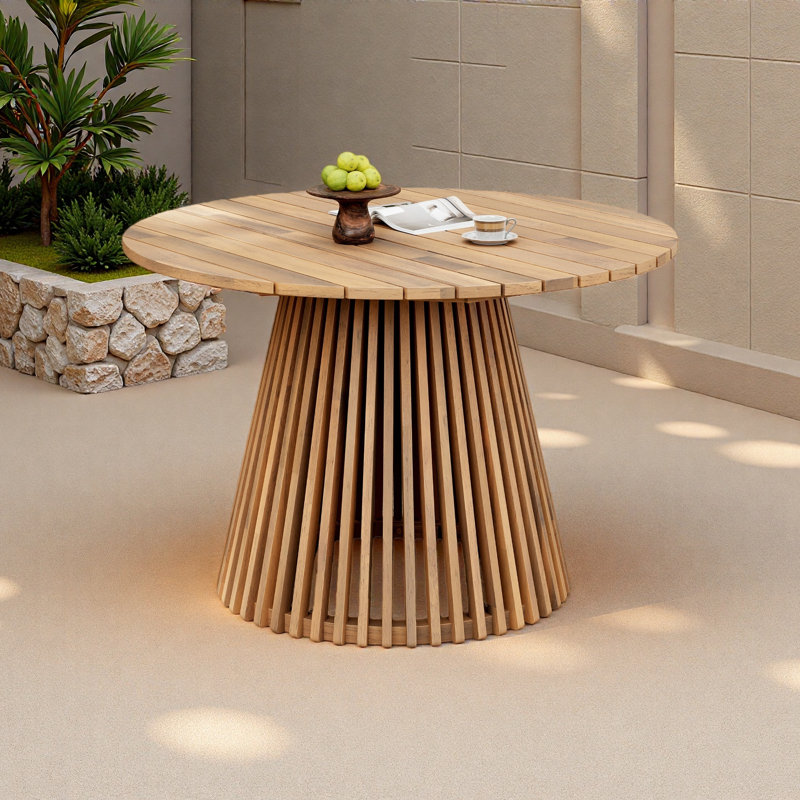 Table de salle à manger d'extérieur en bois d'acacia, très grande table de salle à manger ronde de 47,25 pouces, pour la cour arrière, la pelouse et le balcon
