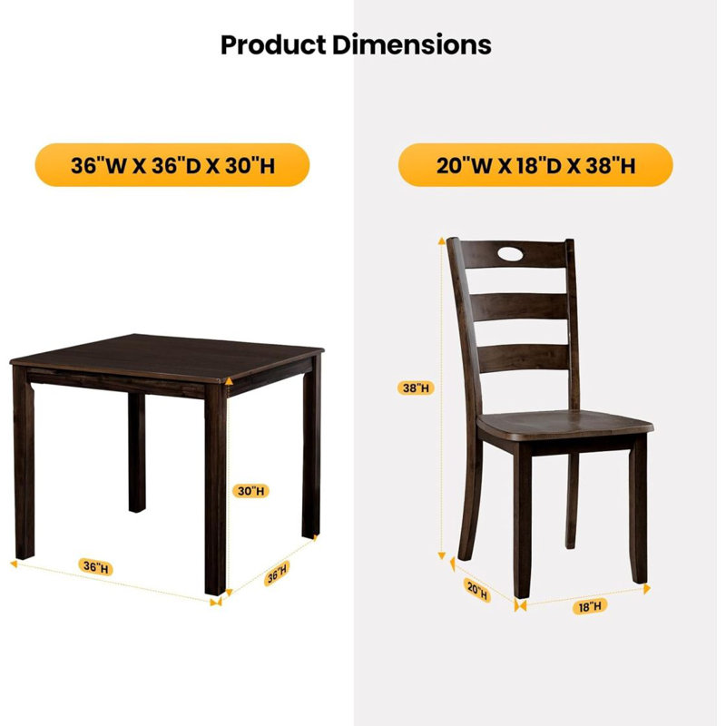 Ensemble de table de salle à manger 5 pièces de style transitionnel 1 table et 4 chaises carrées, Espresso