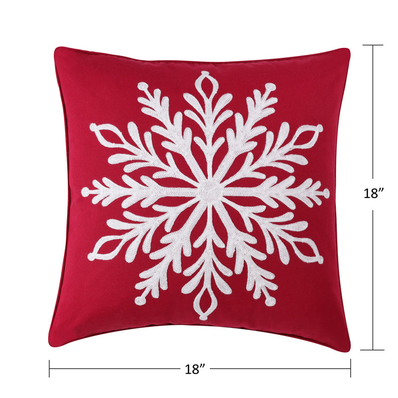 Coussin décoratif de Noël brodé de flocons de neige, Greenland Home Fashions, 45 x 45 cm, rouge
