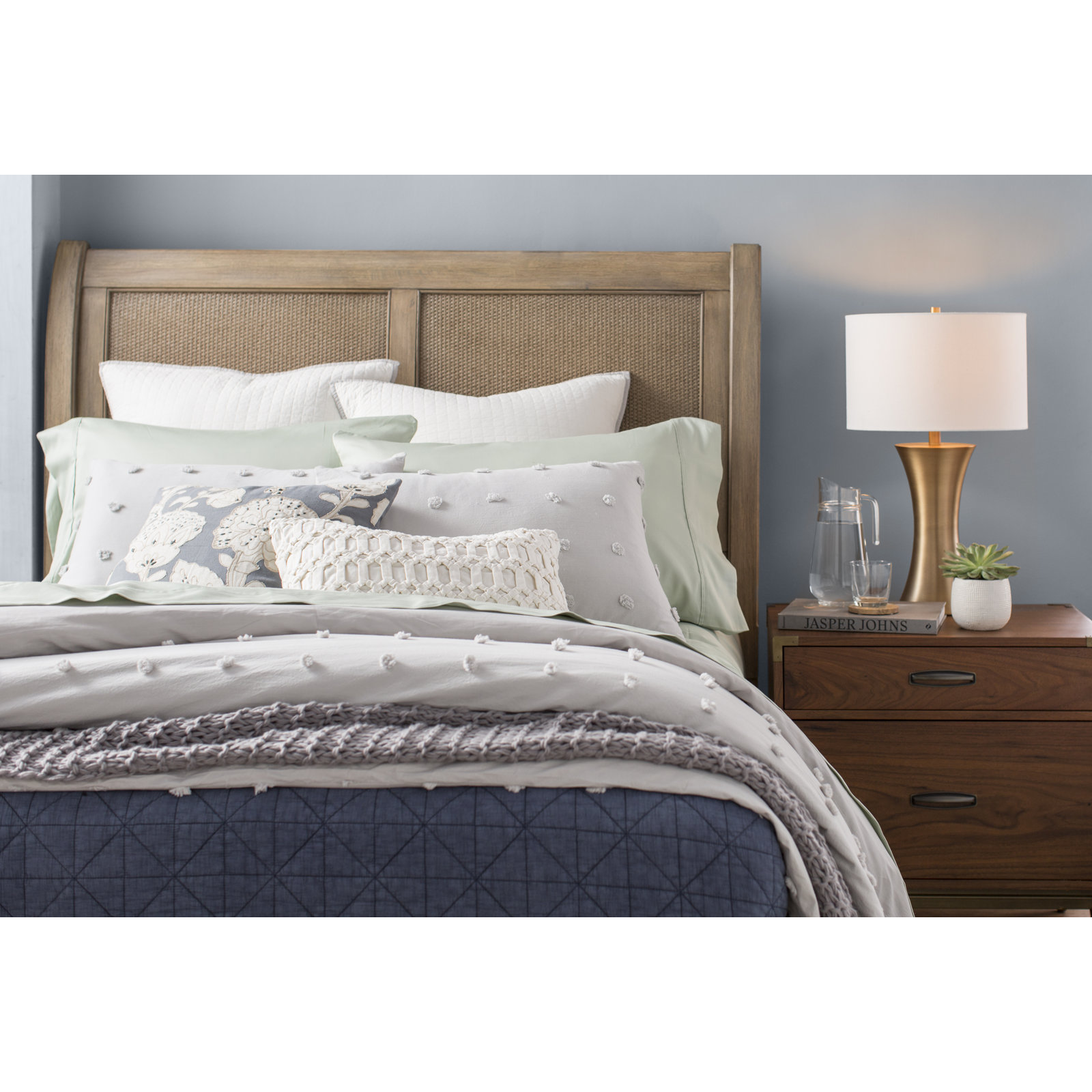 Cotton Sheet Set, Full Flat Sheet + 1 Fitted Sheet + 2 Pillowcases, Light Sage