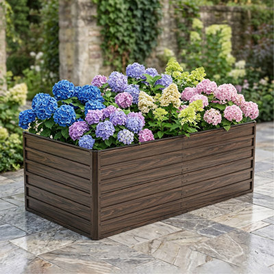 Ensemble de jardin surélevé 74,6 po x 35,4 po x 25 po, jardinière surélevée en métal, base de drainage ouverte, 4 tiges de renfort, acier antirouille avec bordure sécuritaire - Assemblage facile pour les légumes, les fleurs et les herbes