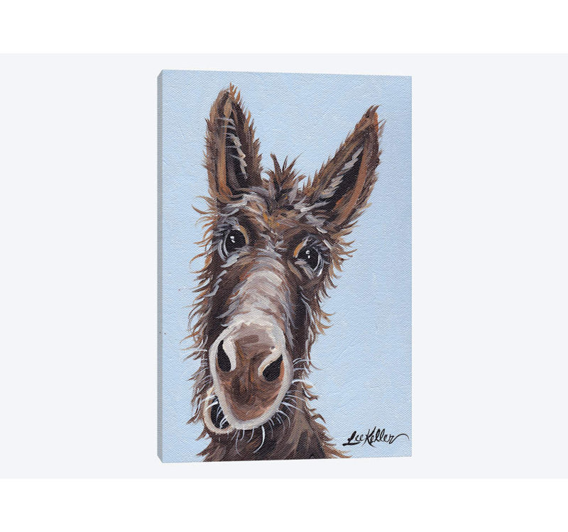 «Rufus The Donkey On Blue Grey» par Hippie Hound Studios, impression sur toile tendue, H 12 po x l 8 po x P 0,75 po