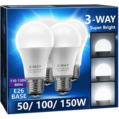 Ampoule DEL A19 à 3 voies, 50/100 / 150W Eqv, lumière du jour 5000K, base E26