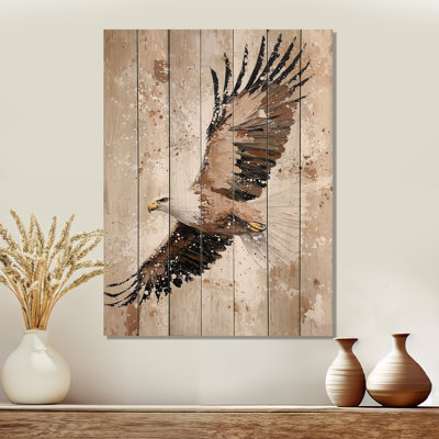 Aigle brun et blanc Soar I - art mural moderne en bois sur bois de pin naturel