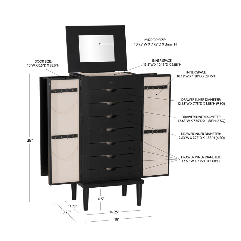 Armoire pour bijoux avec miroir Naithan, Brun
