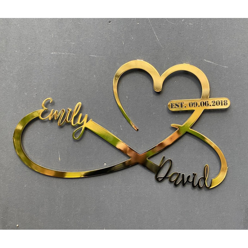 Décoration murale personnalisée en métal cœur et infini en métal pour la Saint-Valentin ou un cadeau de mariage, Oui