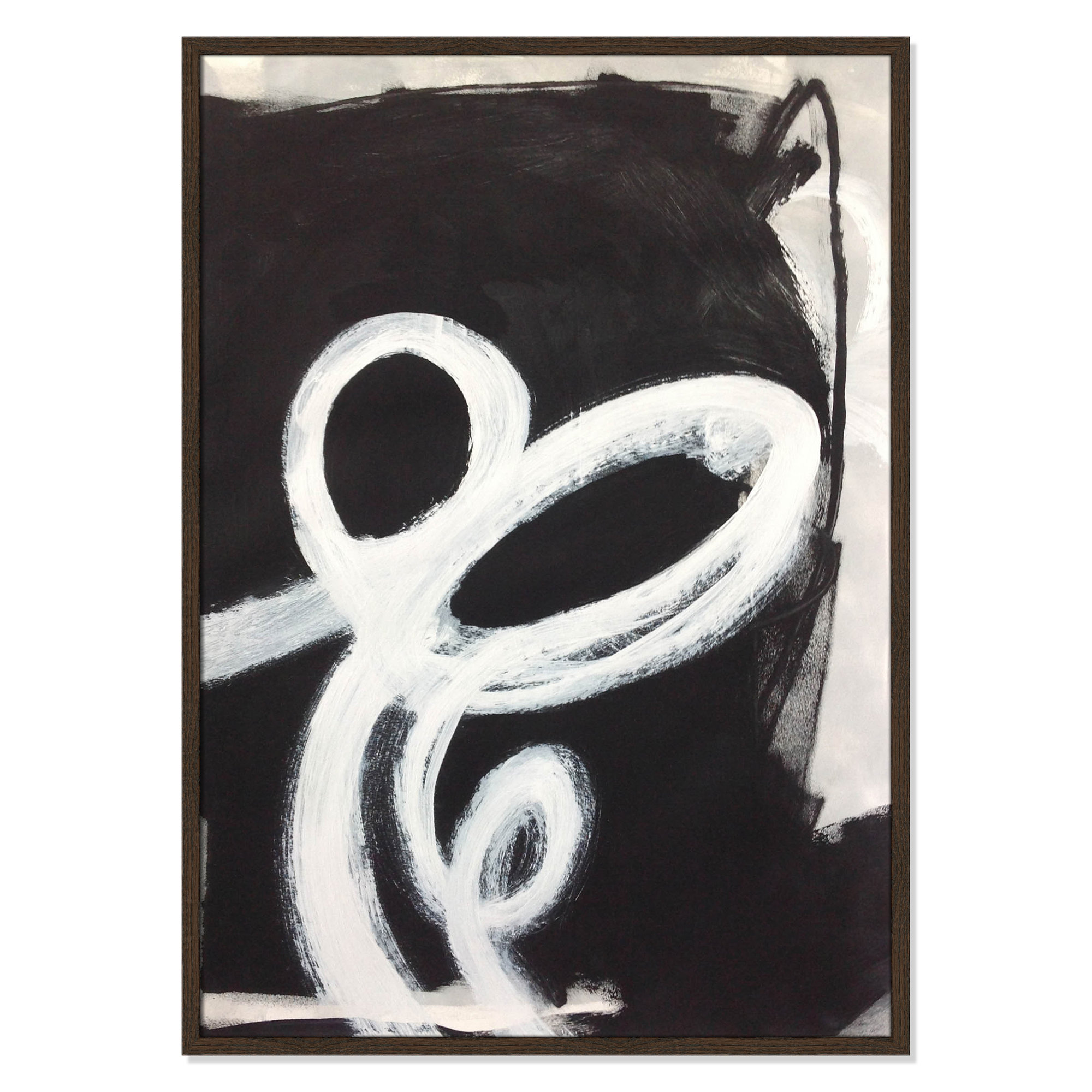 White Swirly Swirls 2, Walnut Slim Unmatted Picture Framed, 41.5" H x 29.5" W x 1.25" D