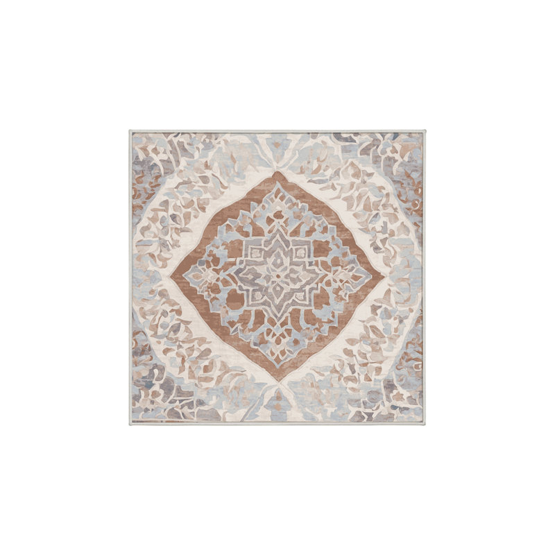 Machine Washable Beige Area Rug, Square 4'